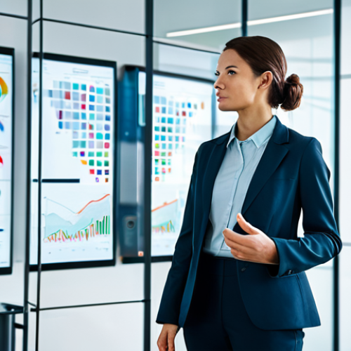 Home 6 A professional female data analyst in a modest business blazer and trousers, stands in a brightly lit, futuristic office. She thoughtfully observes a transparent holographic display showcasing complex data visualizations and predictive analytics models for viral trends. The environment is sleek and modern, with subtle digital interfaces on glass walls. The scene conveys innovation and strategic foresight. Professional photography, high-resolution, sharp focus, vibrant colors, safe for work, appropriate content, fully clothed, professional, perfect anatomy, correct proportions, natural pose, well-formed hands, proper finger count, natural body proportions.