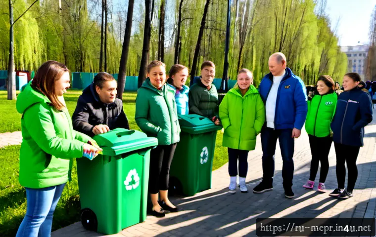 공공 PR 성공 사례 - Photorealistic public relations success scene in a modern Russian city park, diverse local residents...