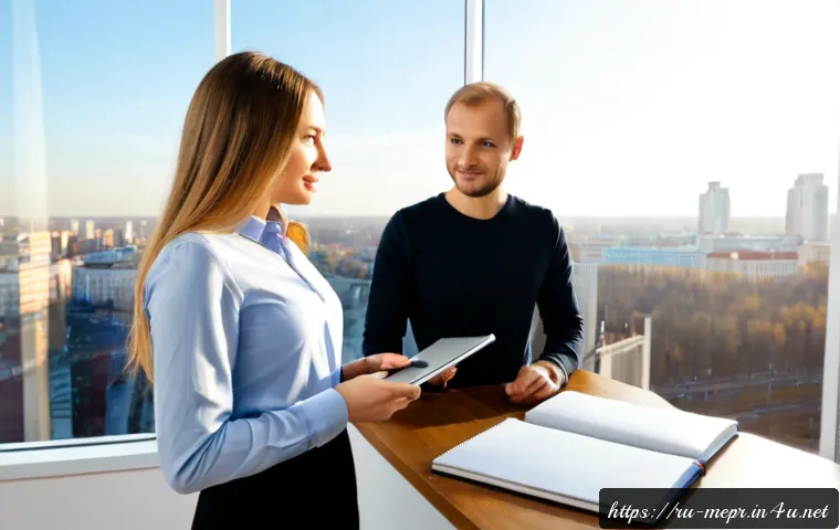 Home 30 광고PR 융합 마케팅 - Photorealistic modern Moscow marketing team collaborating in a bright glass-walled office, a communi...